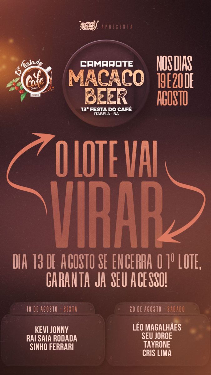 Camarote Macaco Beer oferece Open Bar Devassa, conforto e vista privilegiada da 13ª Festa do Café