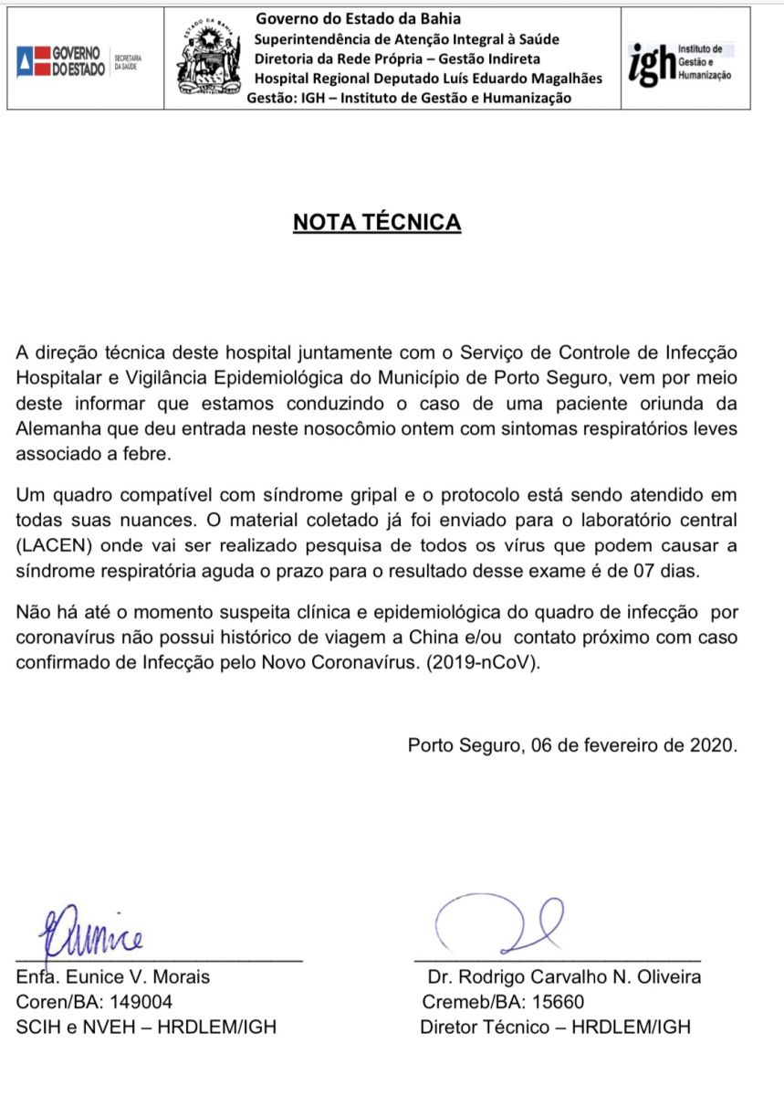 nota secretaria de saúde
